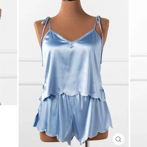 Mentionables Scalloped Embroidered Satin Cami and Shorts Lingerie Sleep Set